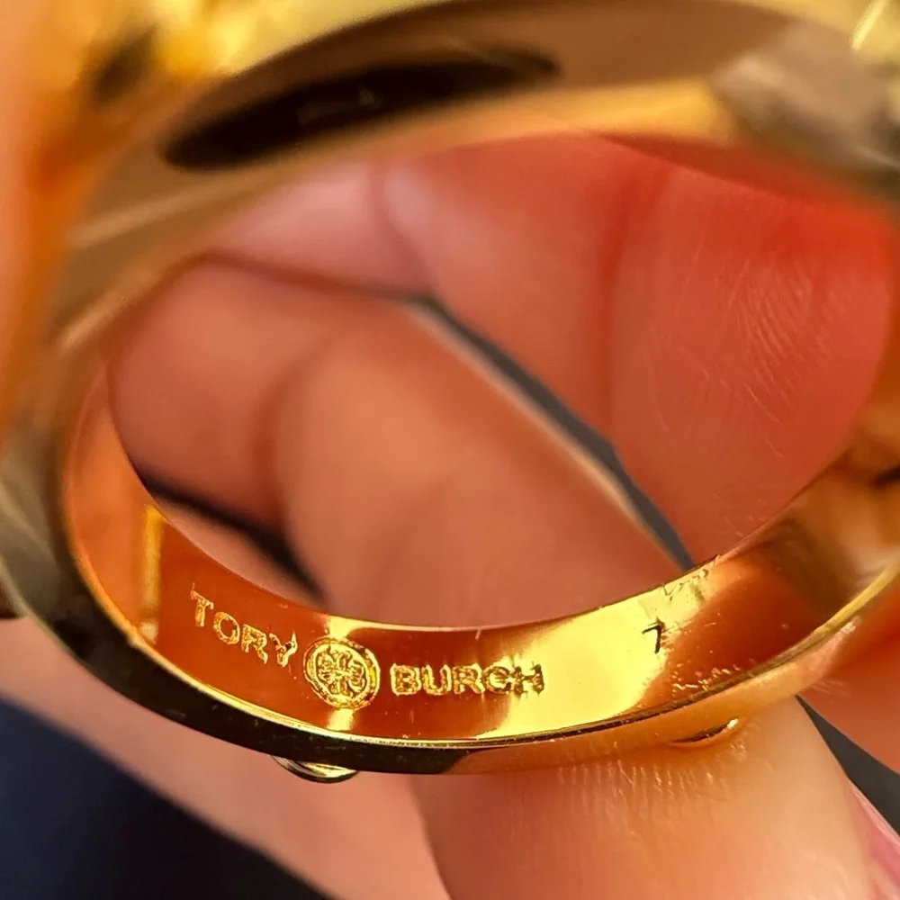 Tory Burch Gold Crystal Icon Pave Logo Ring - Size 6.5 - NWOT - MSRP $150
